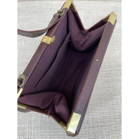 Vintage Brown Lizard Handbag, Brass fittings, Rounded Structure, Exc Condition - Picture 8 of 9